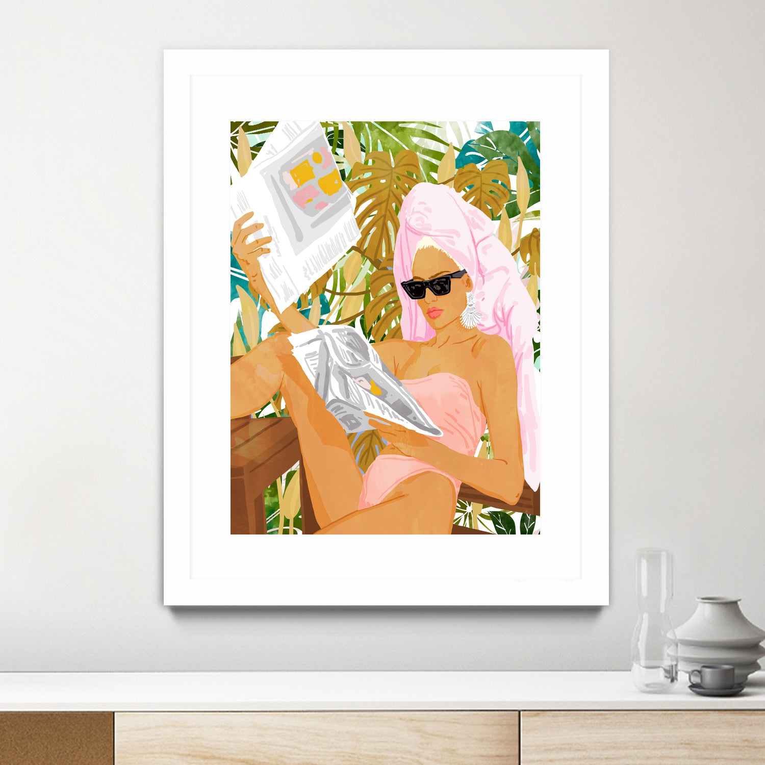 Vacay News by 83 Oranges on GIANT ART - white digital women reading