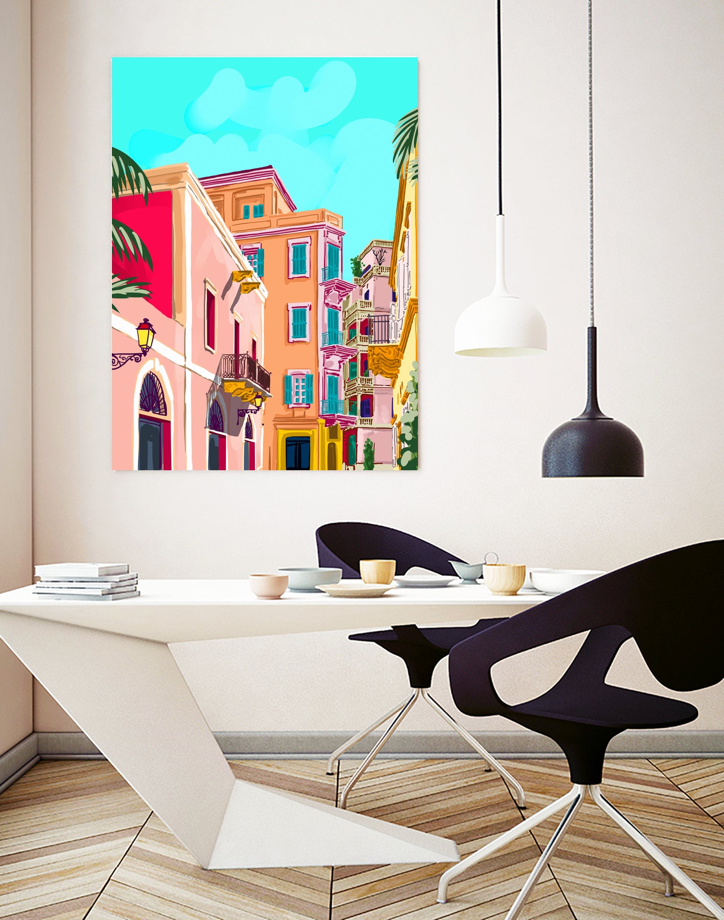 colorful houses by 83 Oranges on GIANT ART - pink landscape