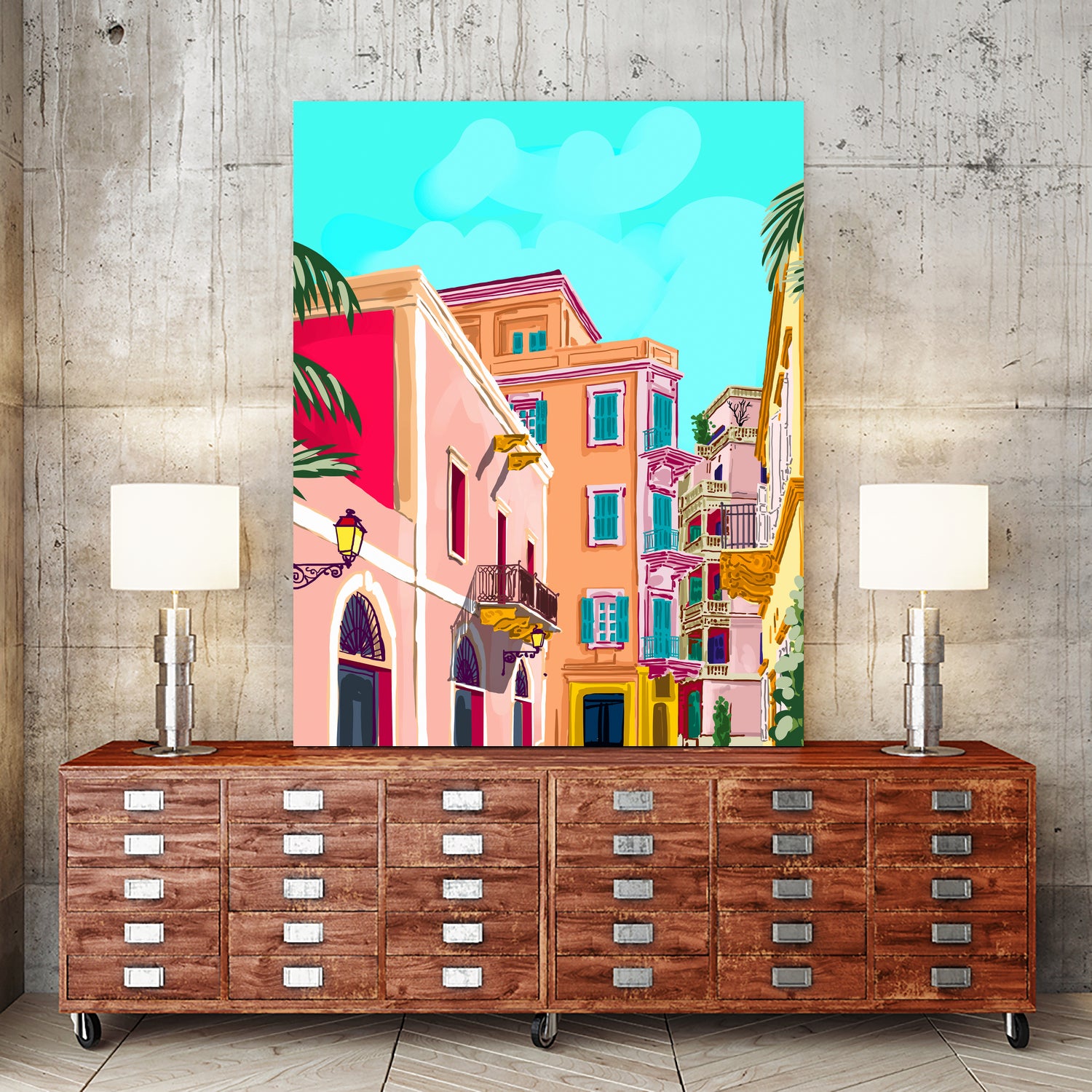 colorful houses by 83 Oranges on GIANT ART - pink landscape