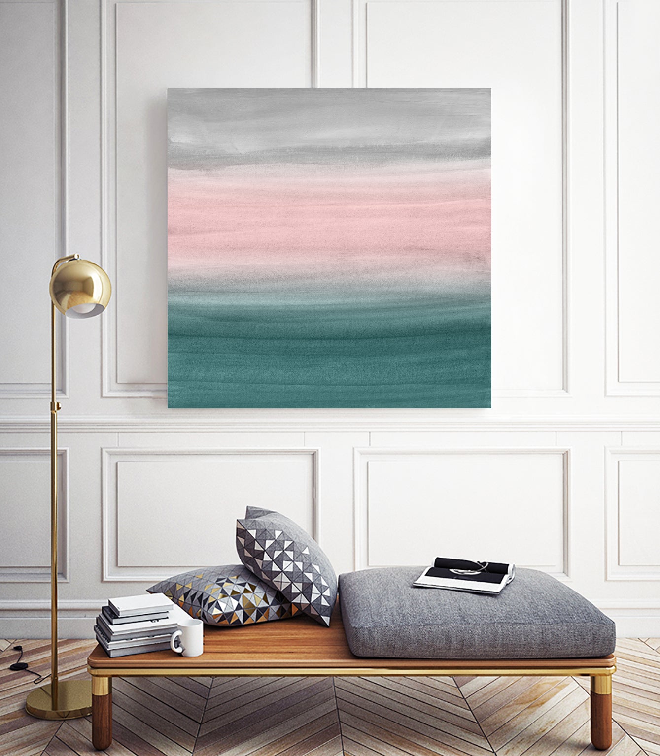 Touching Teal Blush Gray Watercolor Abstract #1 #painting by Anita & Bella Jantz on GIANT ART - green digital painting