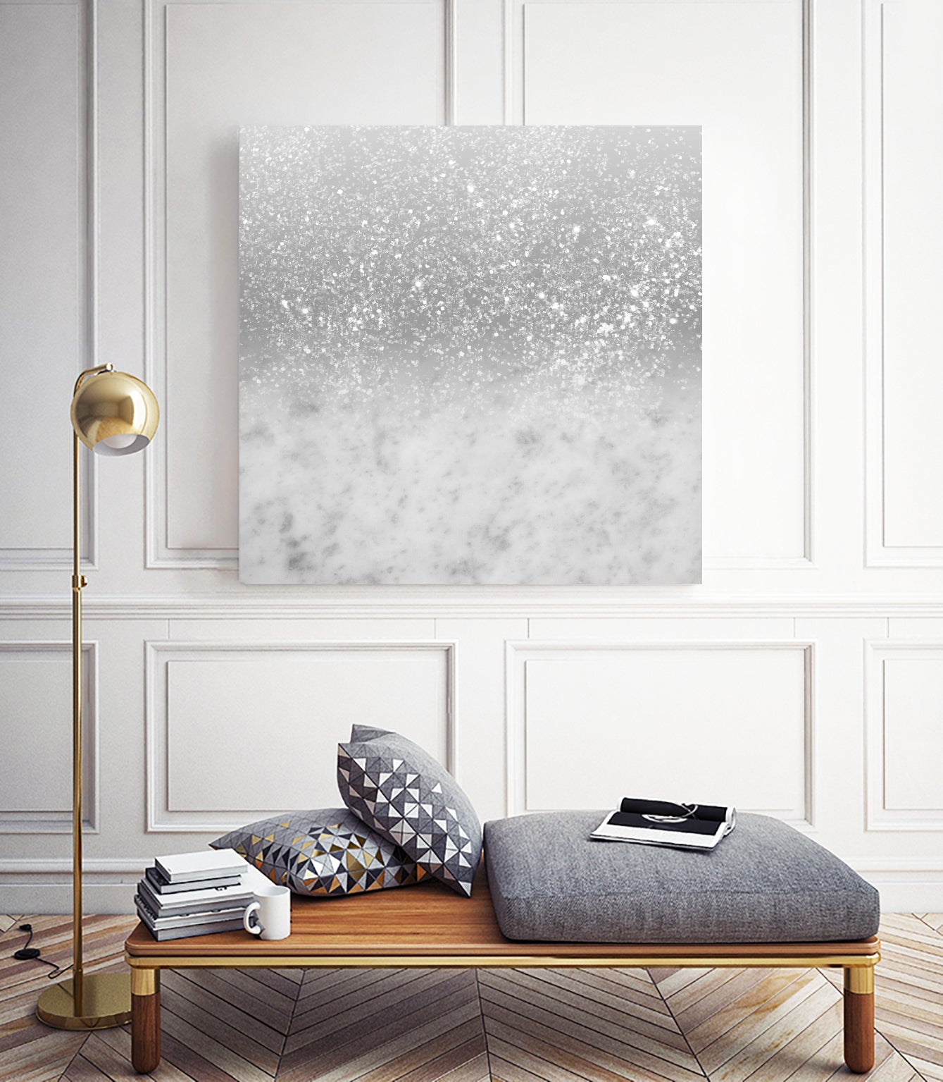 White Marble Silver Ombre Glitter Glam #1 #shiny #gem #decor by Anita & Bella Jantz on GIANT ART - gray photo illustration