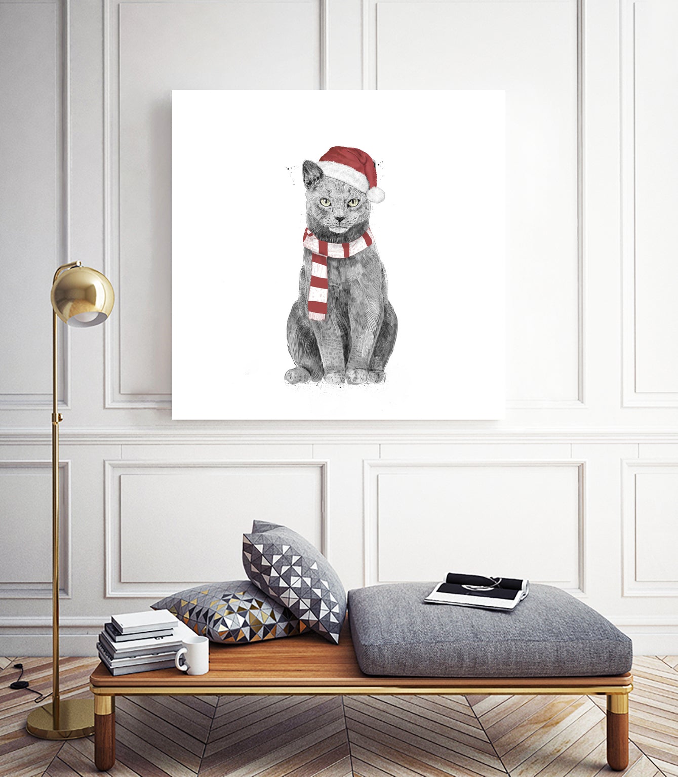 Xmas cat by Solti Balázs on GIANT ART - white digital drawing