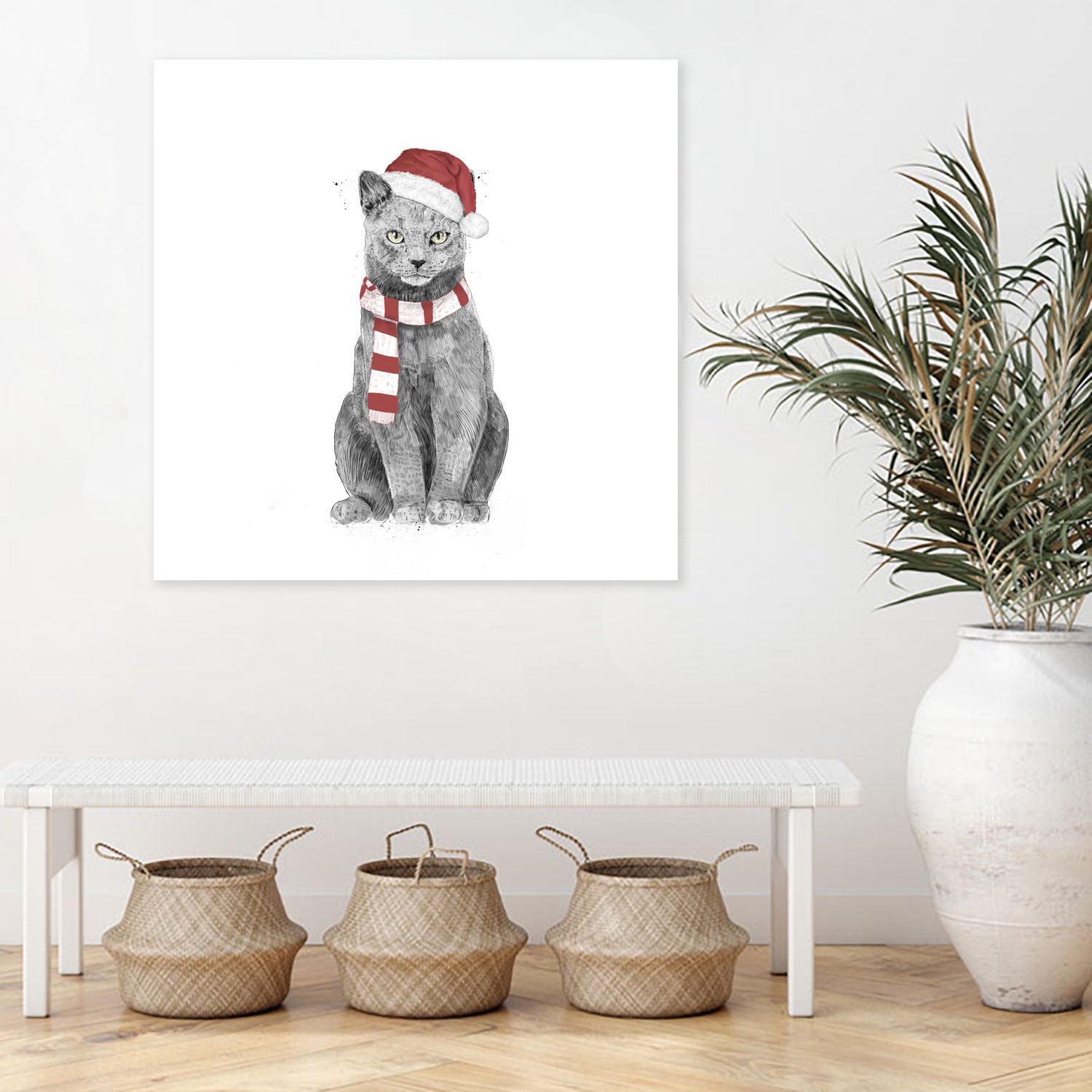 Xmas cat by Solti Balázs on GIANT ART - white digital drawing