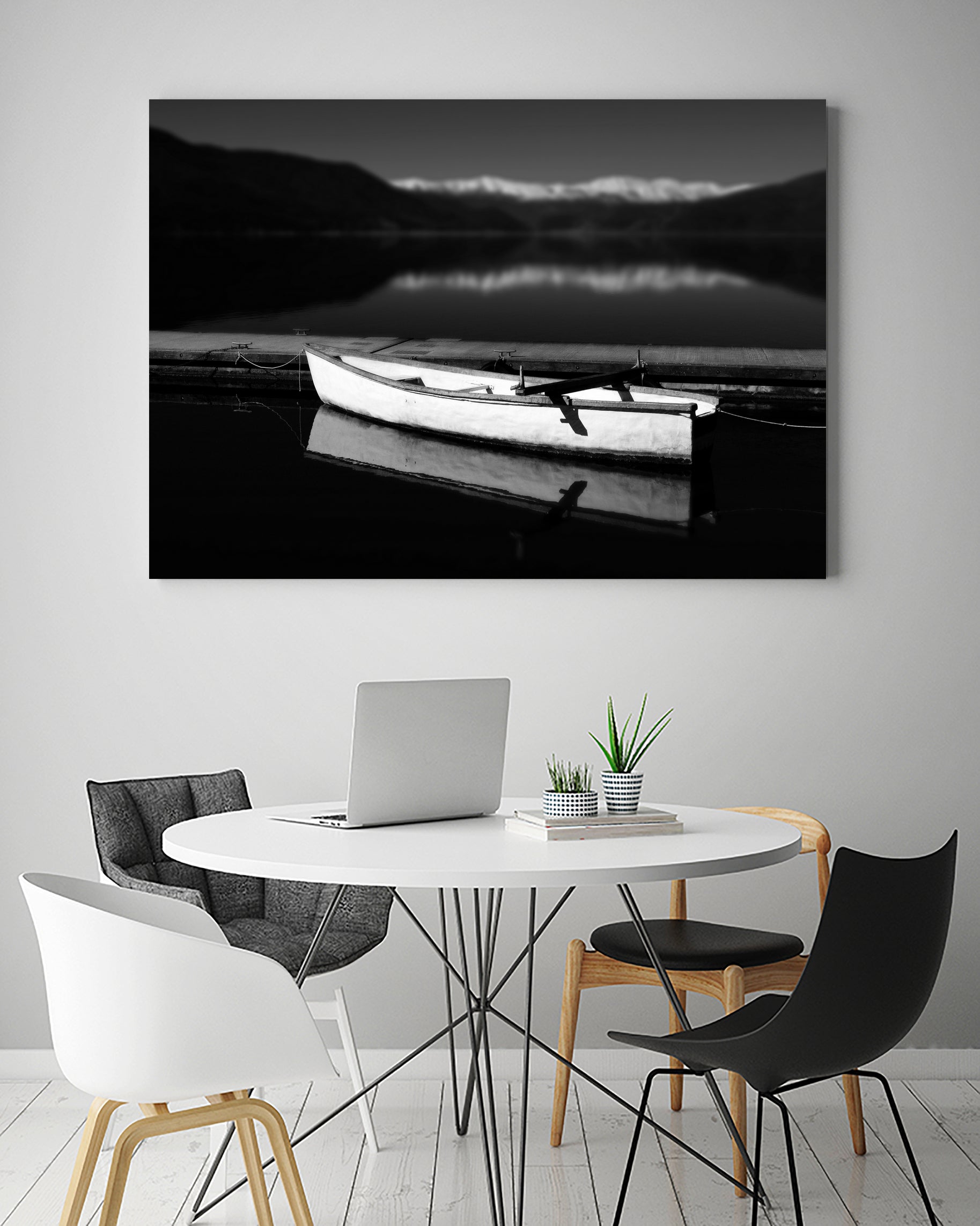 White lake boat by IOANNA PAPANIKOLAOU on GIANT ART - black photo illustration