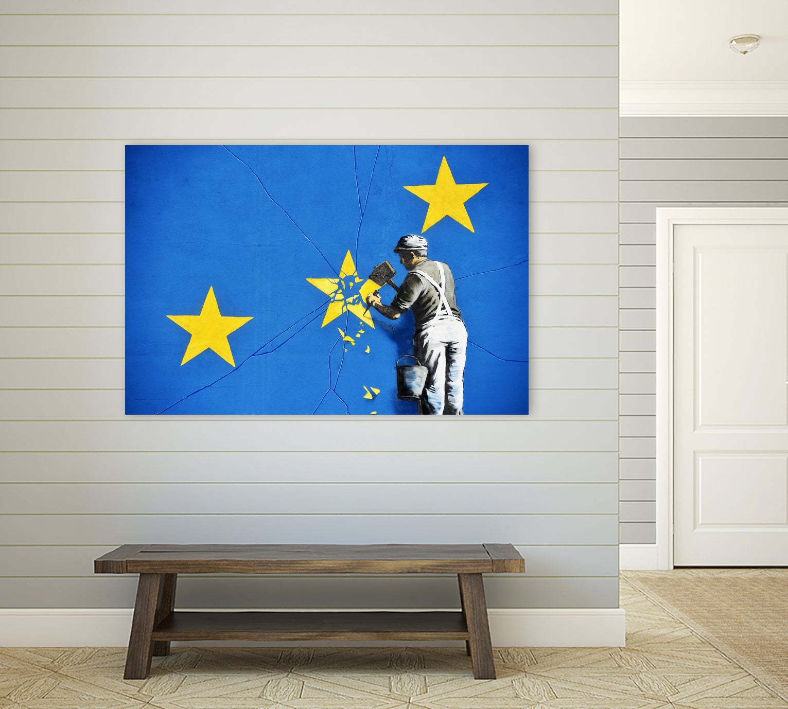 Banksy, Euro stars, edited, cut verion, Banksy poster by ALMA Studio on GIANT ART - blue mixed media