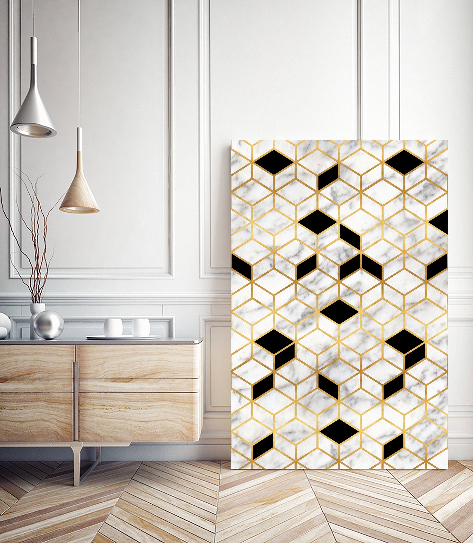 Midcentury Modern Marble Cubes by Christina Shek on GIANT ART - gray digital drawing