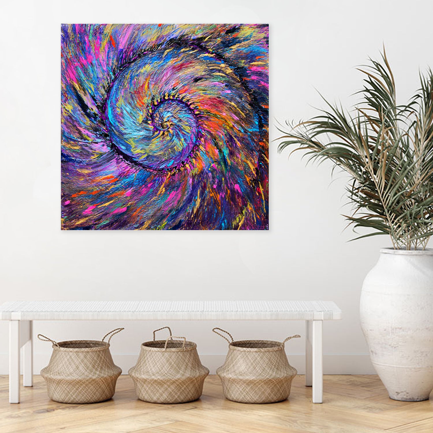 Superb Spiral Rainbow Amonite by Priscilla Batzell on GIANT ART - fuchsia mixed media