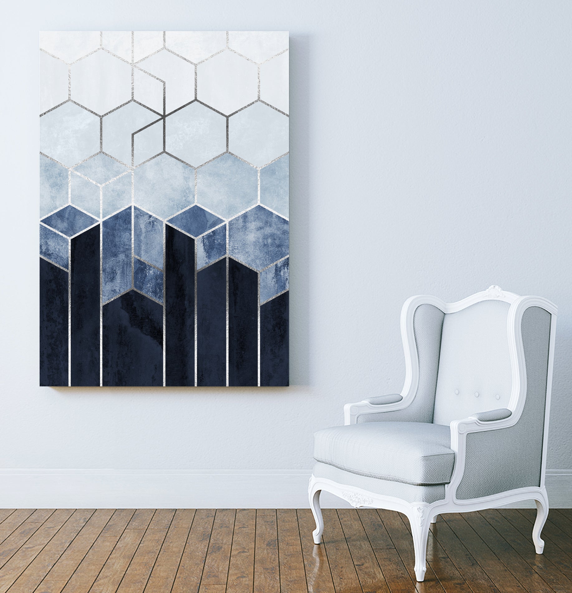 Soft Blue Hexagons - Silver by Elisabeth Fredriksson on GIANT ART - blue digital drawing