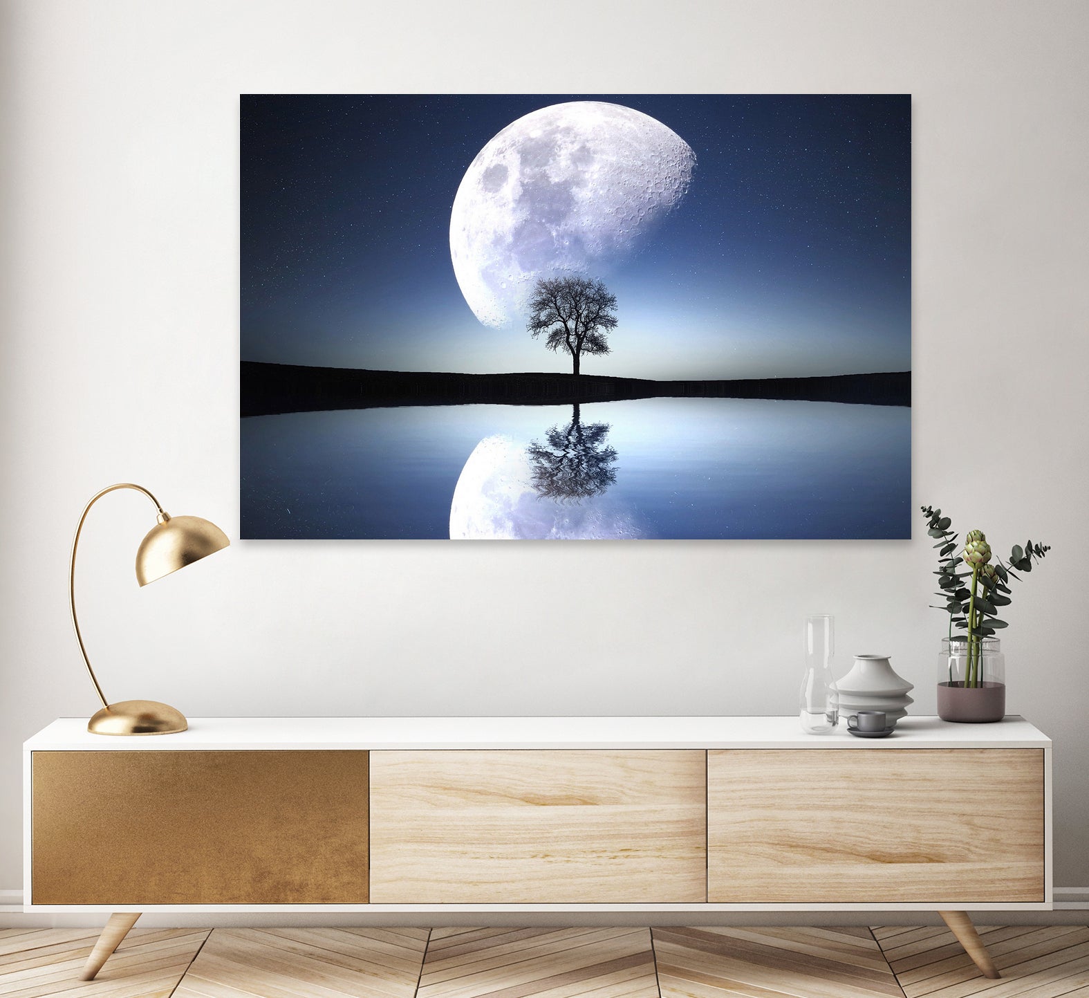 moon night river sky nature by Herman Wijanarko on GIANT ART - blue vector illustration