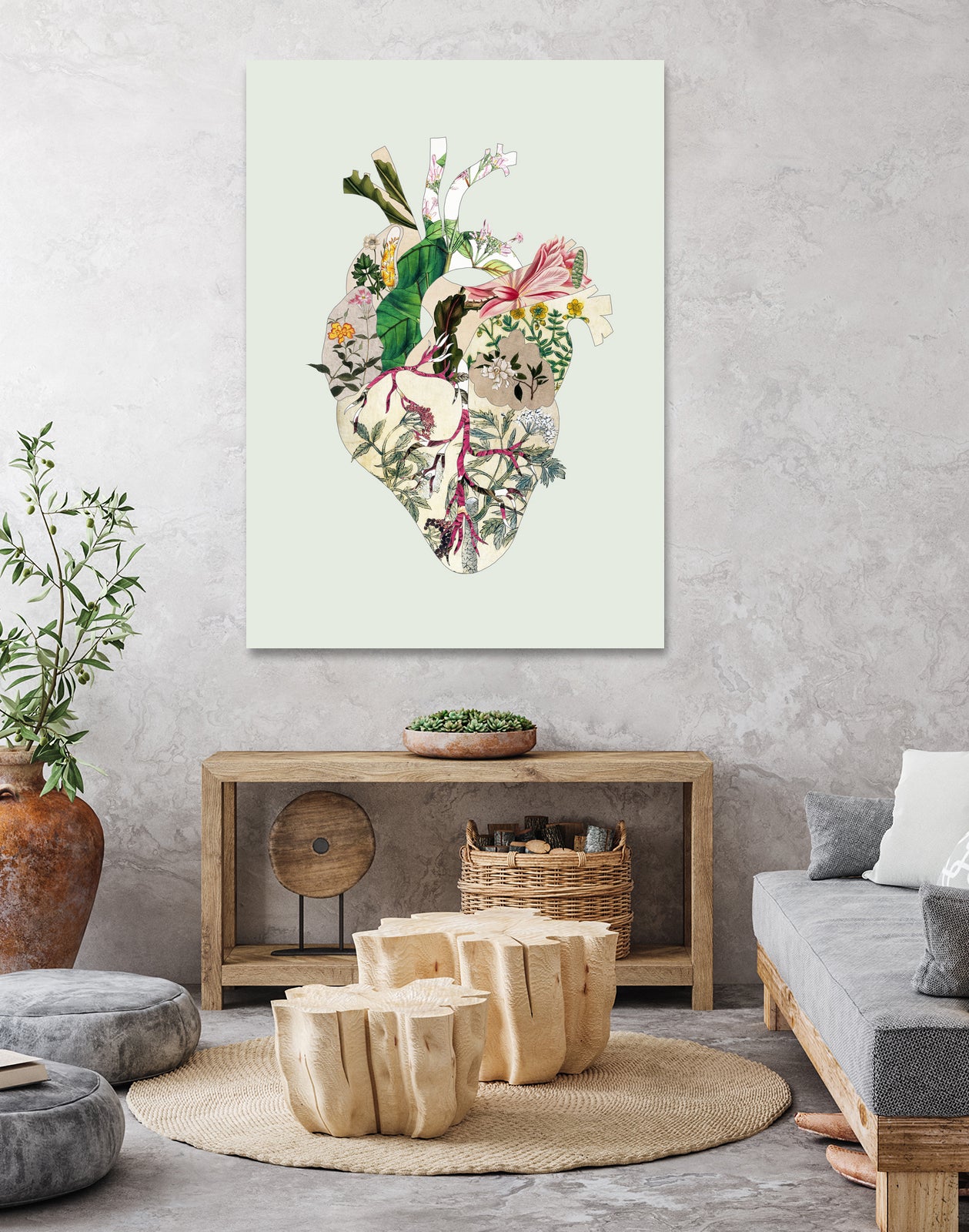 Vinatge Botanical Heart - Green by Bianca Green on GIANT ART - green digital drawing