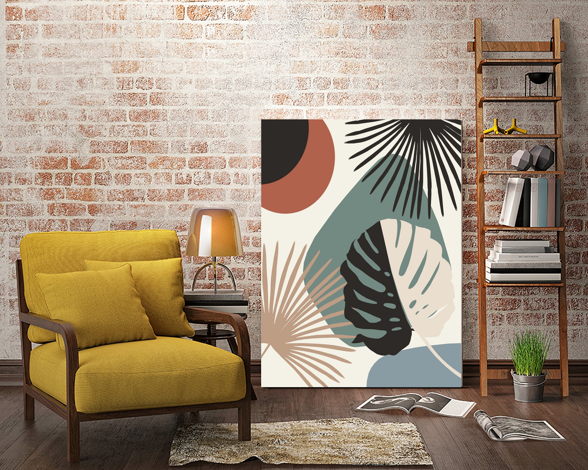 Minimal Yin Yang Monstera Fan Palm Finesse #1 #tropical by Anita & Bella Jantz on GIANT ART - green digital drawing
