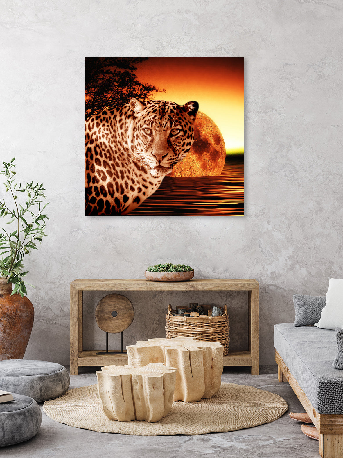 Leopard and Red Moon by Erika Kaisersot on GIANT ART - orange photo illustration