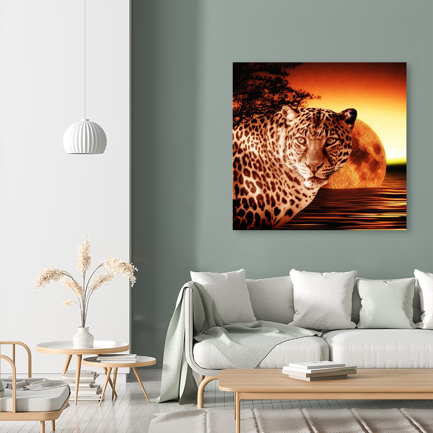 Leopard and Red Moon by Erika Kaisersot on GIANT ART - orange photo illustration