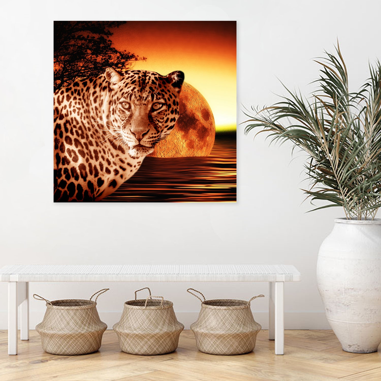 Leopard and Red Moon by Erika Kaisersot on GIANT ART - orange photo illustration