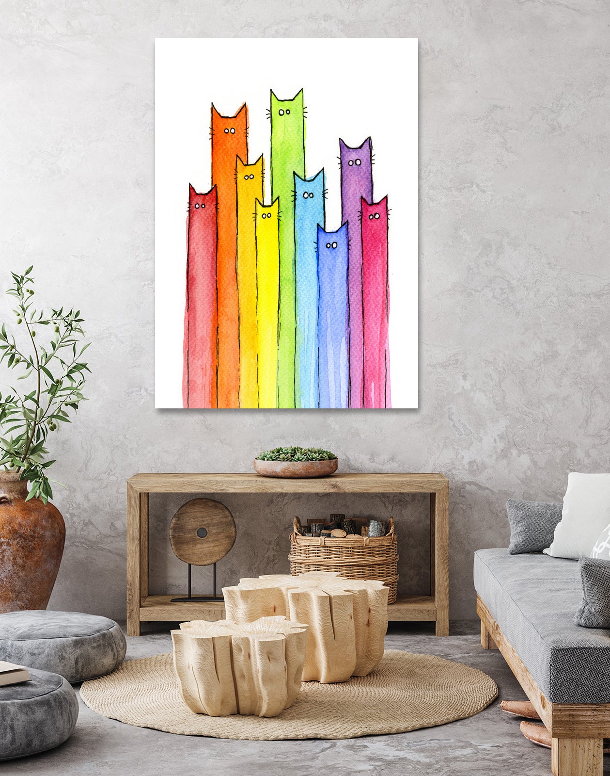 Rainbow of Cats by Olga Shvartsur on GIANT ART - pink mixed media