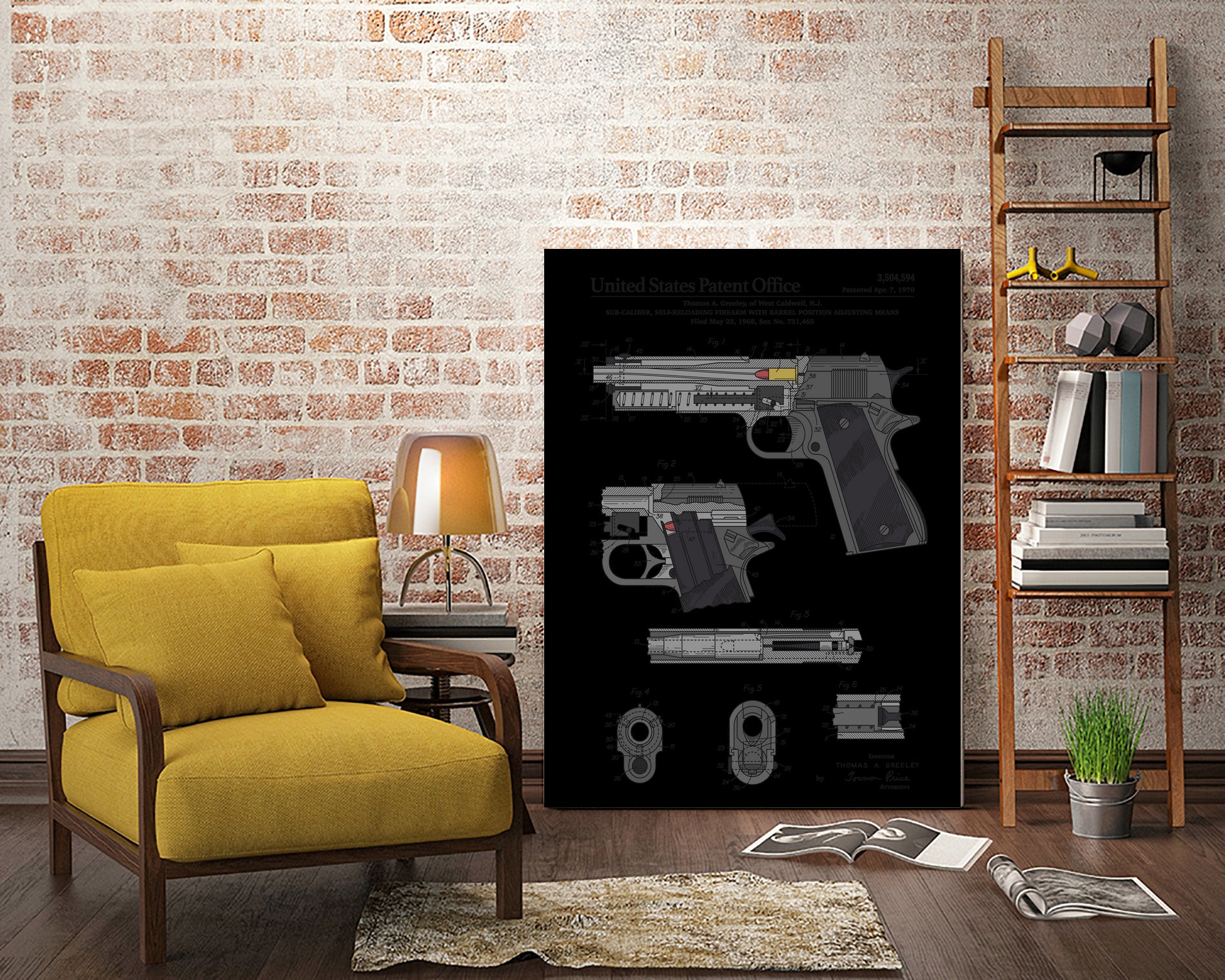 Colt 1911 Handgun Patent by Finlay McNevin on GIANT ART - gray typography