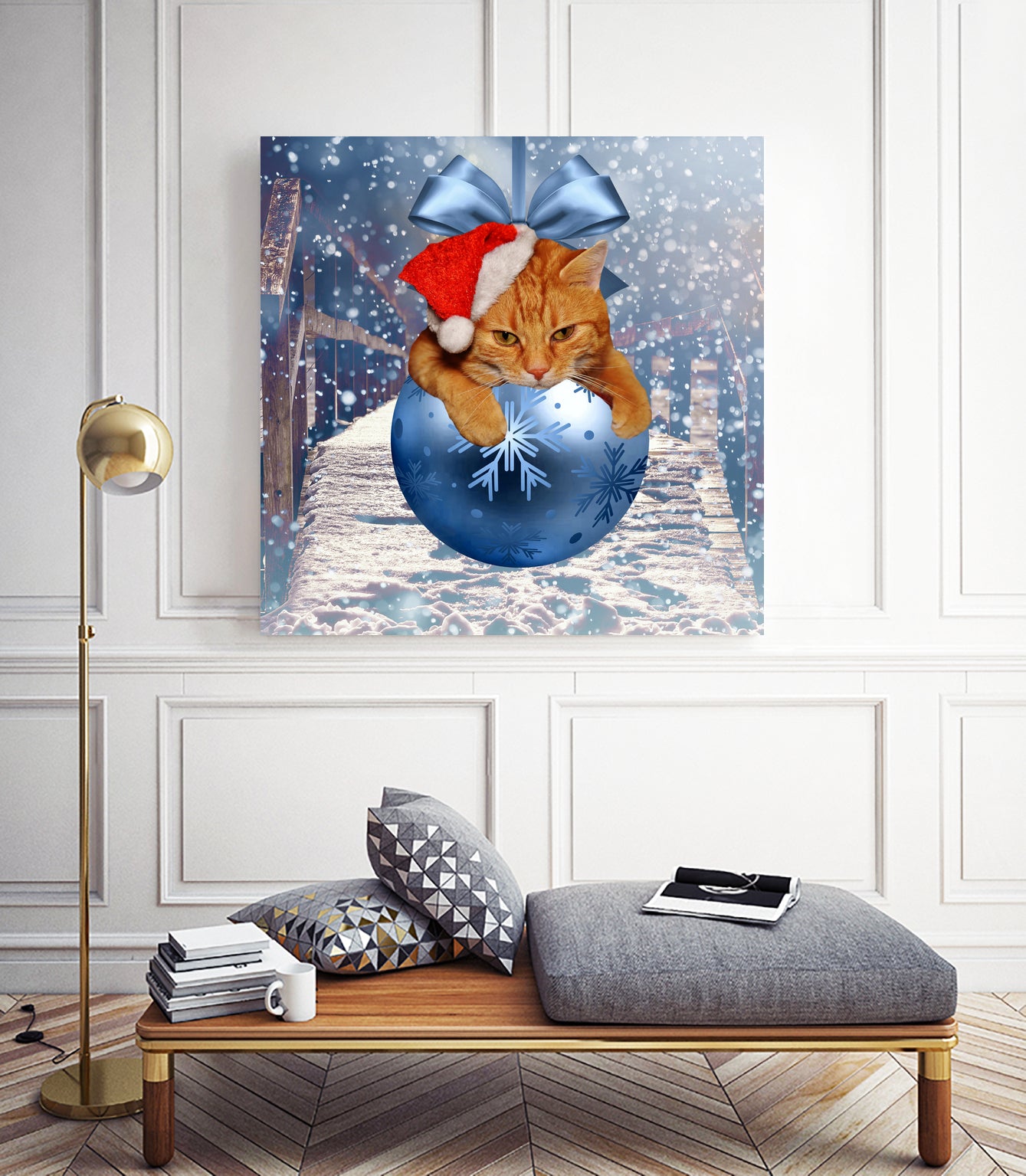 Christmas Cat and Snow by Erika Kaisersot on GIANT ART - blue photo illustration