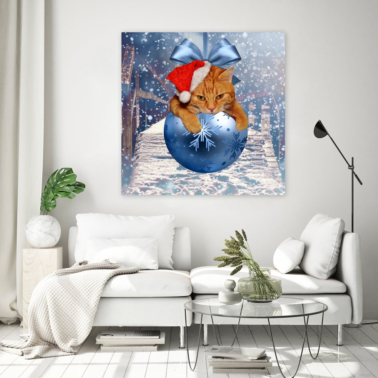 Christmas Cat and Snow by Erika Kaisersot on GIANT ART - blue photo illustration