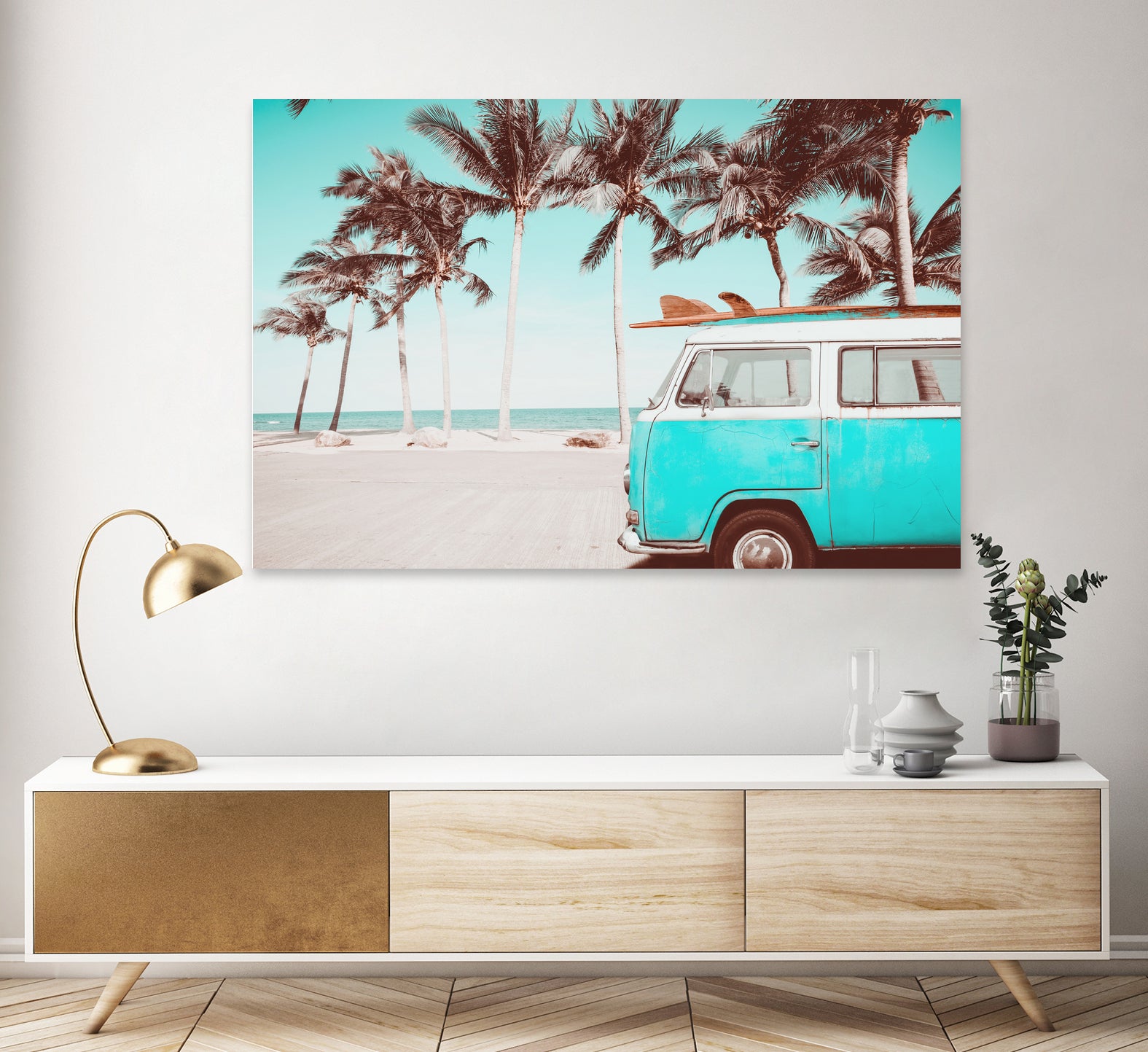 Retro Camper Van on the Beach by Rositsa Raicheva on GIANT ART - blue photo manipulation