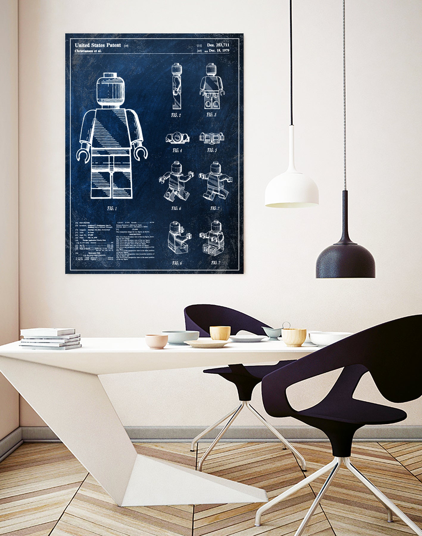 1979 mini figure chalkboard patent by map collection on GIANT ART - blue mixed media