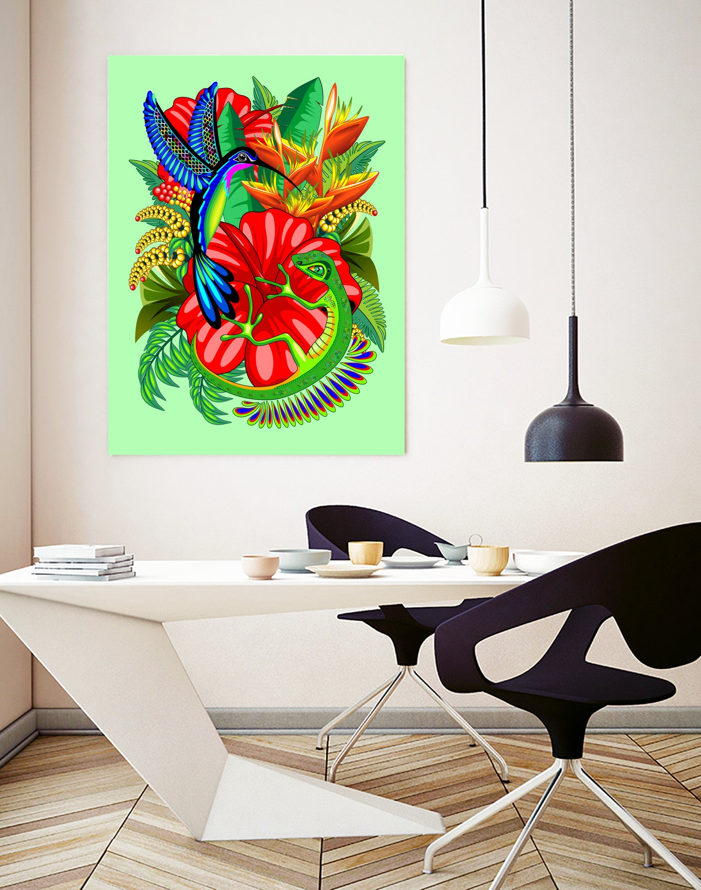 The Lizard, The Hummingbird and The Hibiscus by Monica Terrana on GIANT ART - green digital drawing