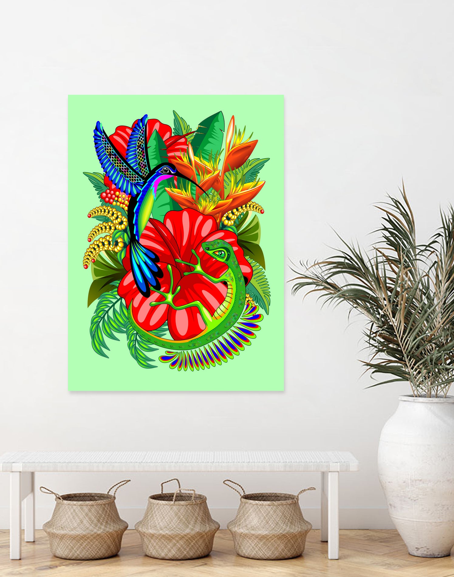 The Lizard, The Hummingbird and The Hibiscus by Monica Terrana on GIANT ART - green digital drawing
