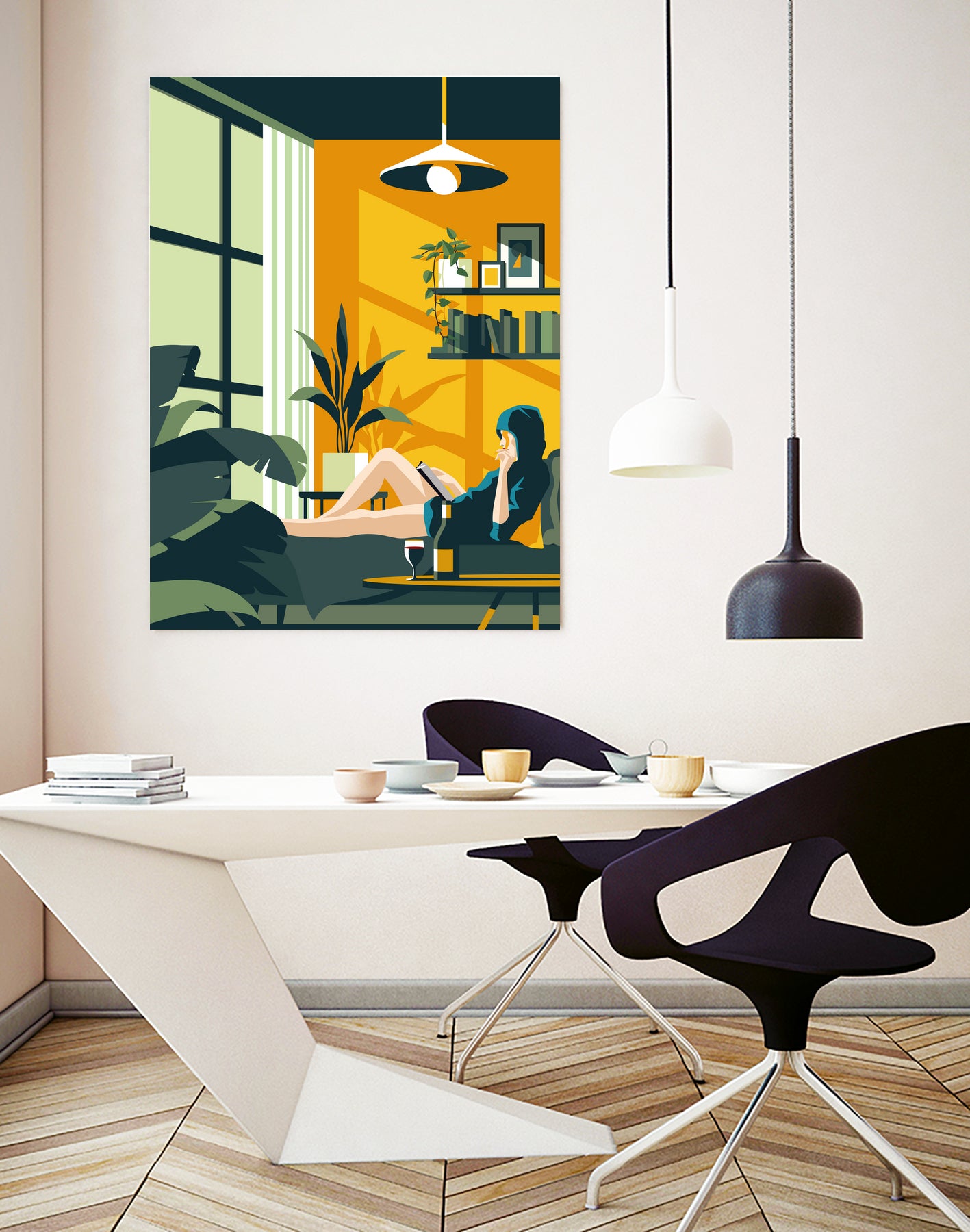 The Blue Hat Girl / Stay Home by Roland Bánrévi on GIANT ART - green vector illustration