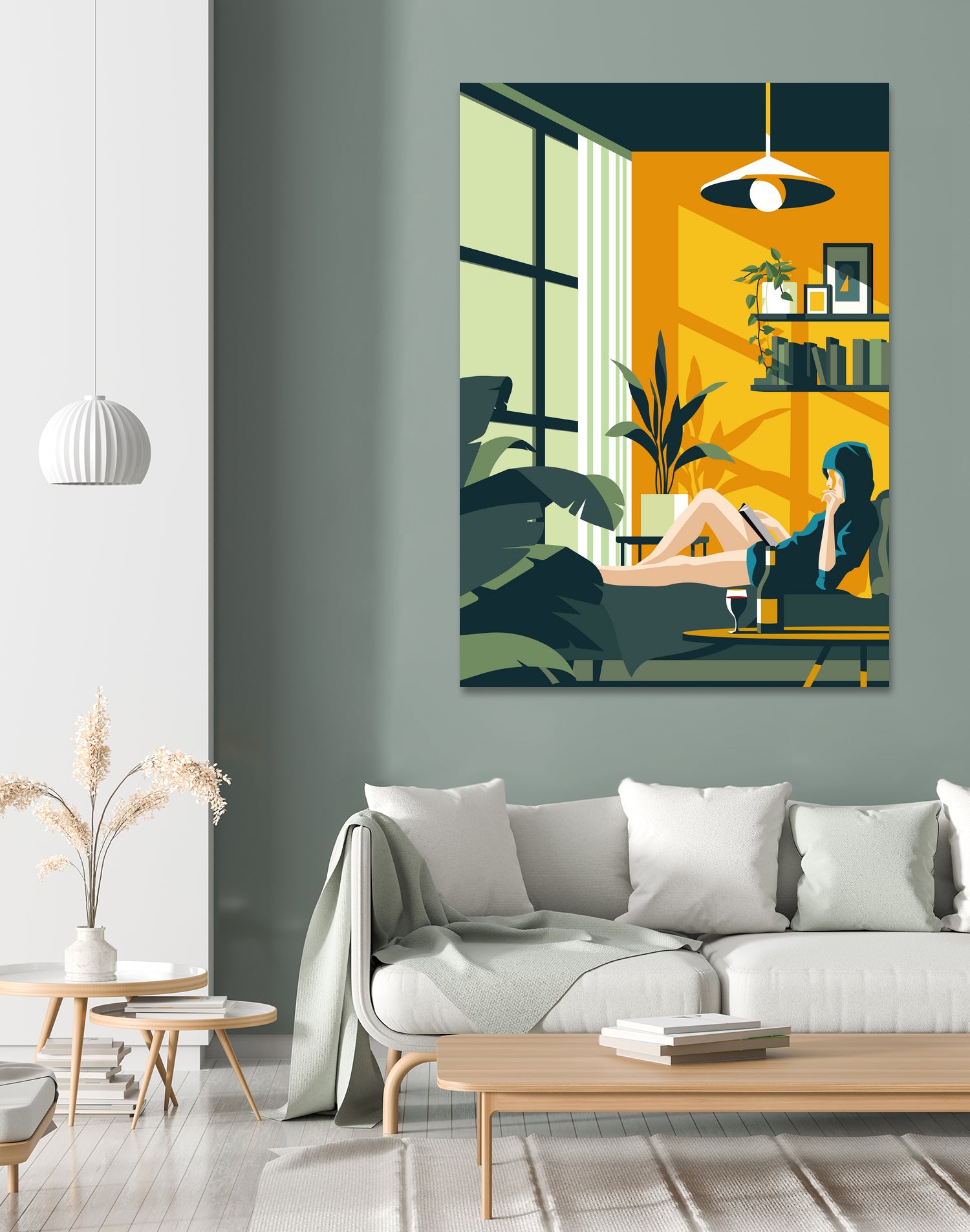 The Blue Hat Girl / Stay Home by Roland Bánrévi on GIANT ART - green vector illustration