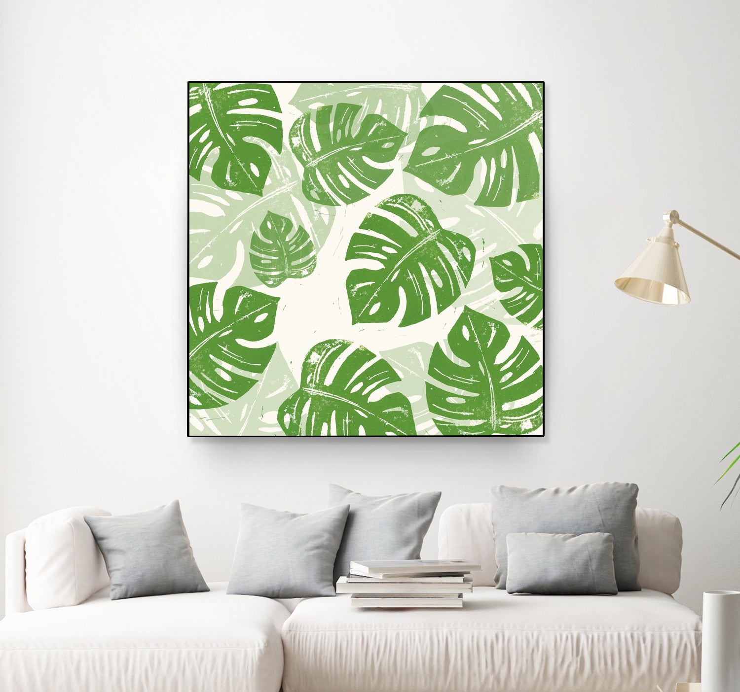 Linocut Monstera Pattern by Bianca Green on GIANT ART - green mixed media