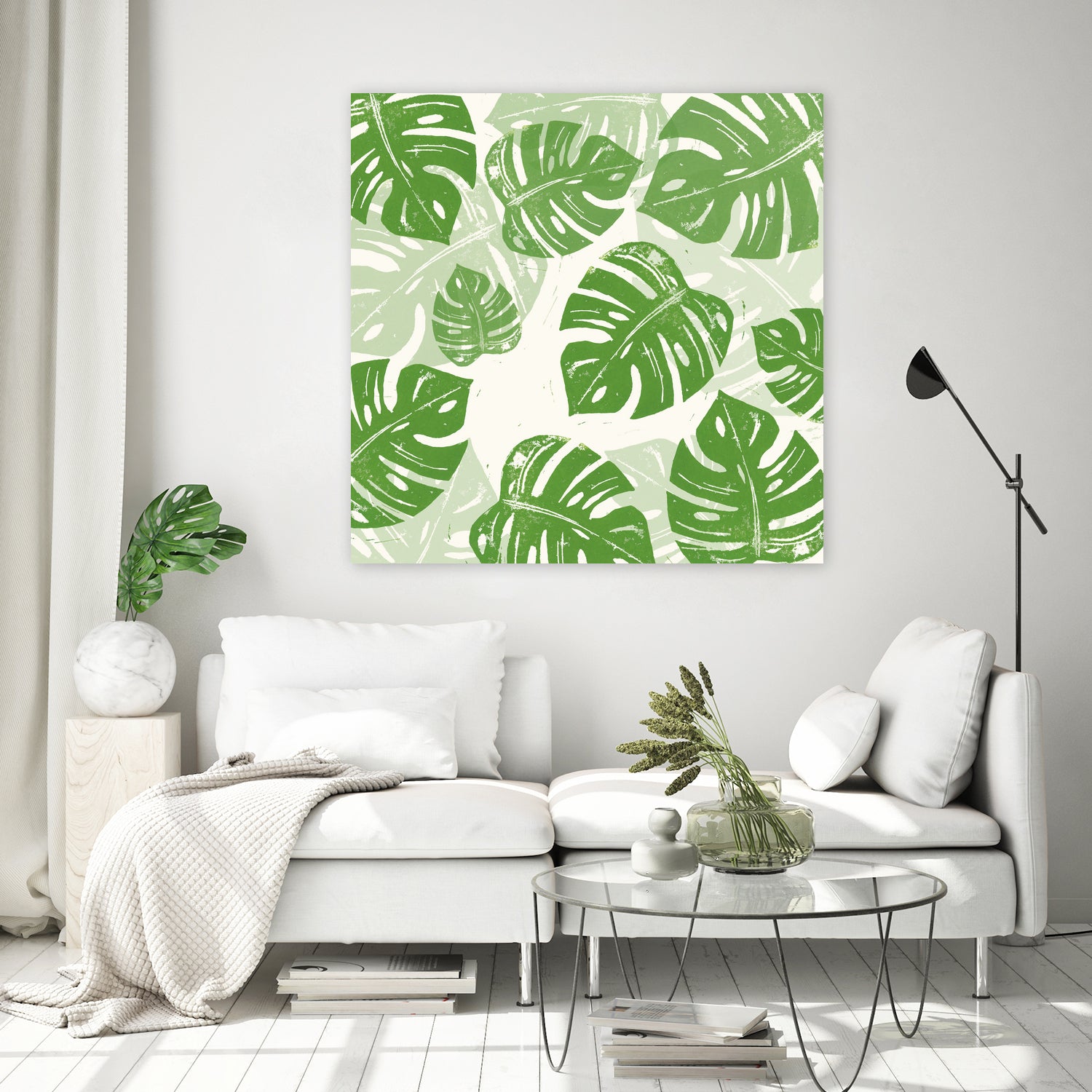 Linocut Monstera Pattern by Bianca Green on GIANT ART - green mixed media
