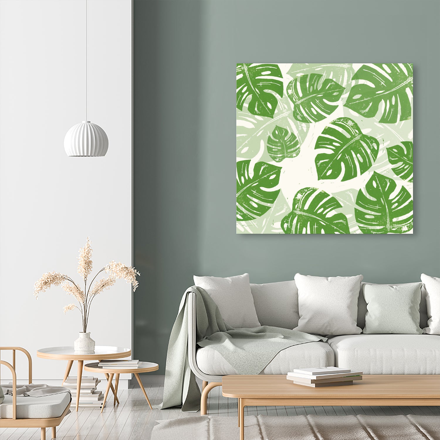 Linocut Monstera Pattern by Bianca Green on GIANT ART - green mixed media