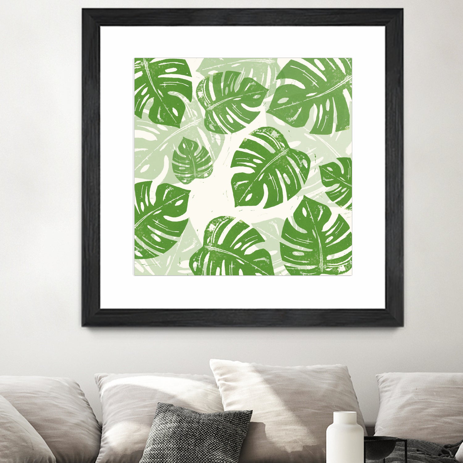 Linocut Monstera Pattern by Bianca Green on GIANT ART - green mixed media