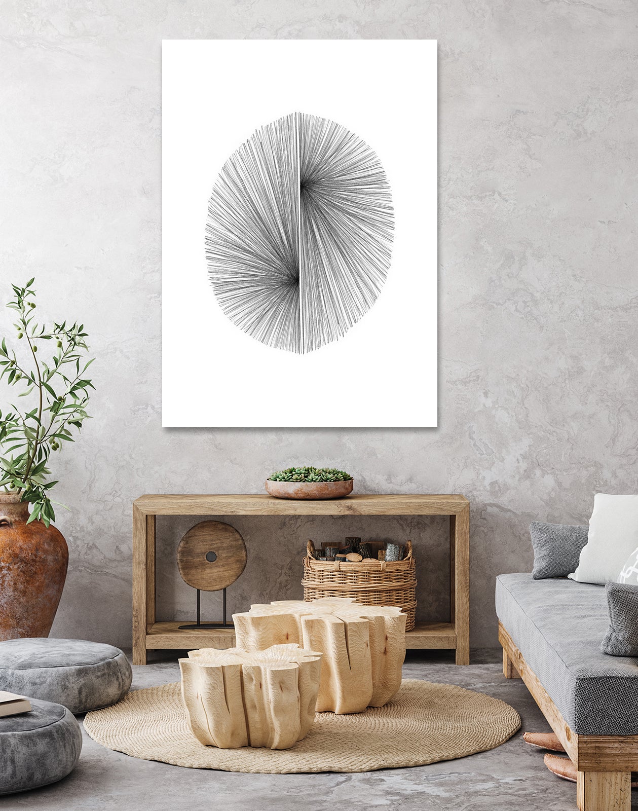 Mid Century Modern Geometric Abstract Circle Line Drawing by Janine Aykens on GIANT ART - gray mixed media