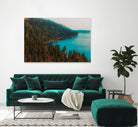 Pine tree and lake view at Emerald Bay Lake Tahoe California by sutee monchitnukul on GIANT ART - blue photo manipulation