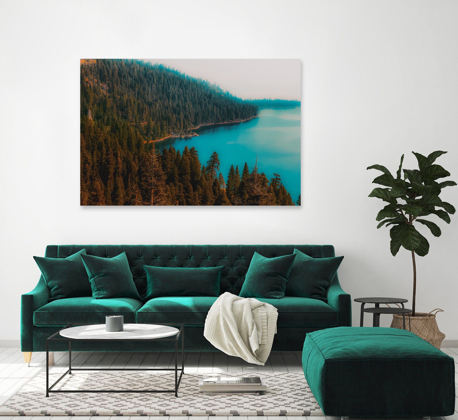 Pine tree and lake view at Emerald Bay Lake Tahoe California by sutee monchitnukul on GIANT ART - blue photo manipulation