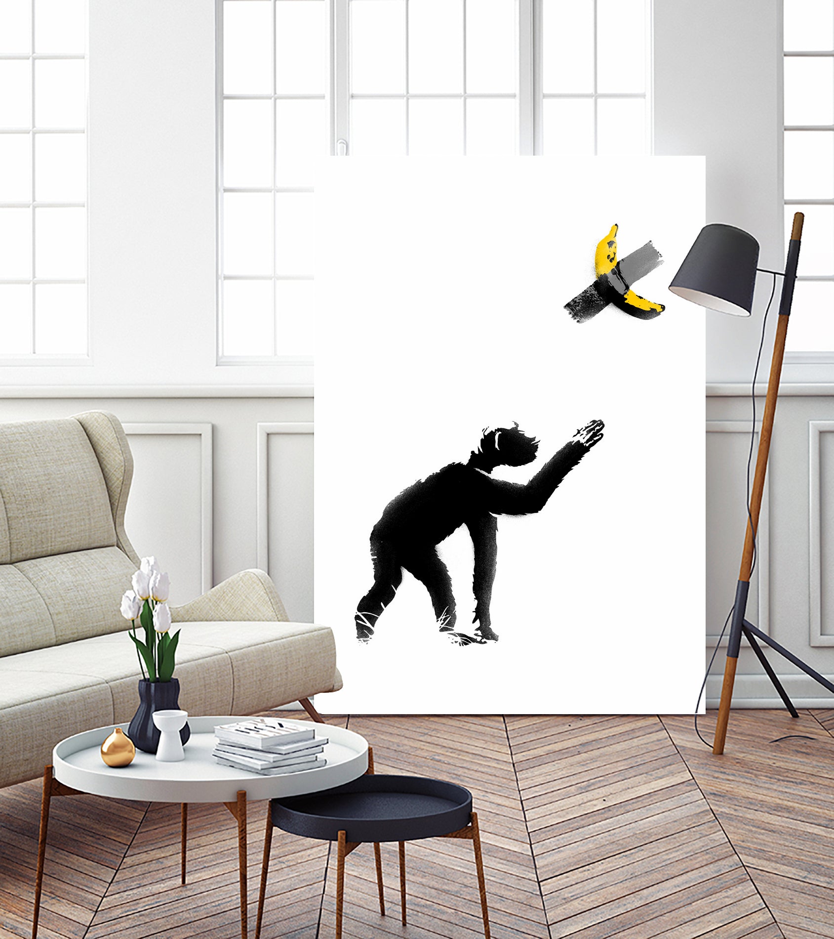 Chimpanzee and Banana Taped by Afif Quilimo on GIANT ART - white digital drawing