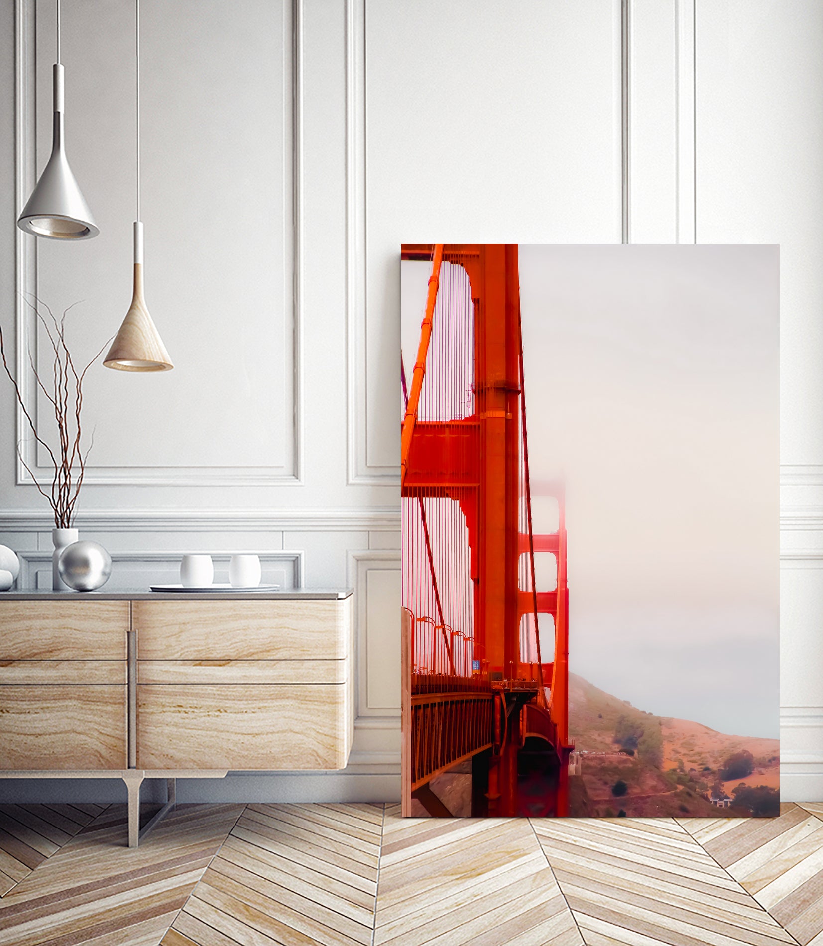 Closeup Golden Gate bridge with foggy sky San Francisco USA by sutee monchitnukul on GIANT ART - red photo manipulation