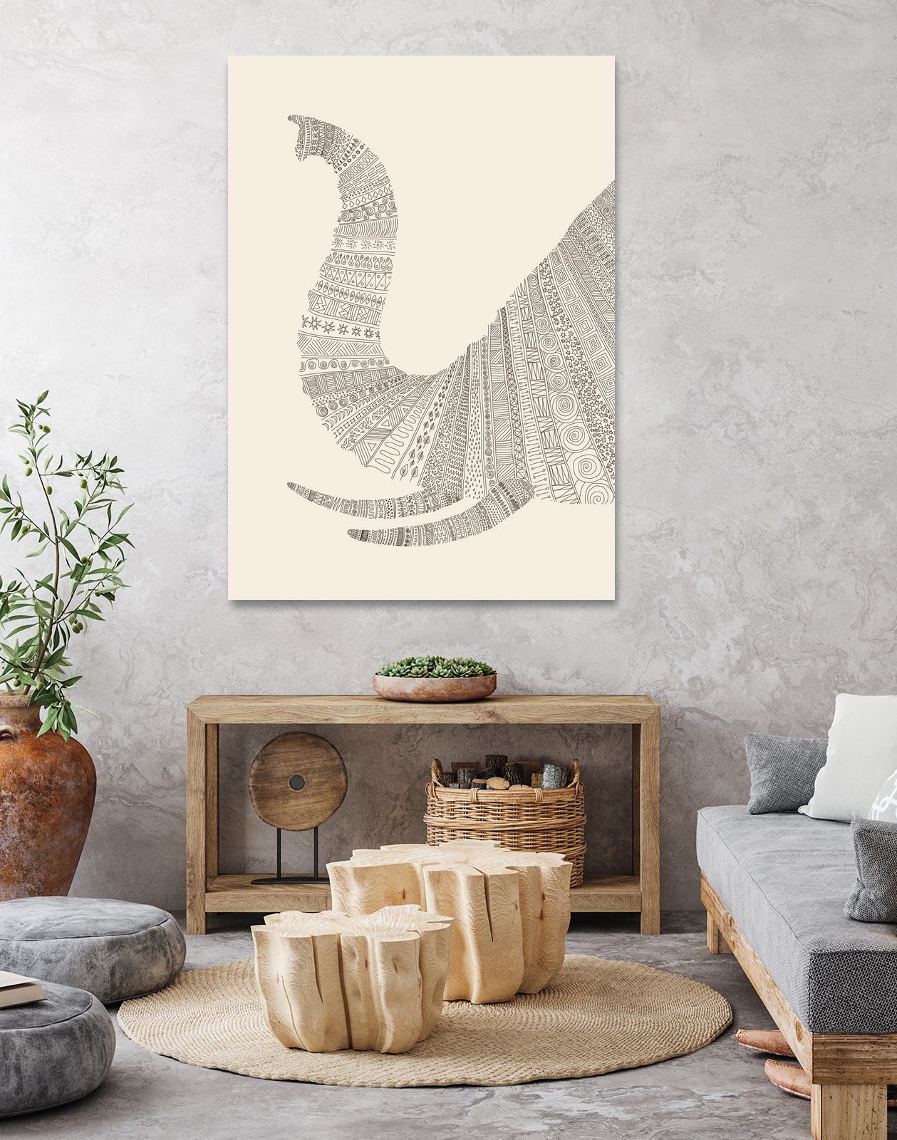Elephant (On Beige) by Florent Bodart on GIANT ART - white digital drawing