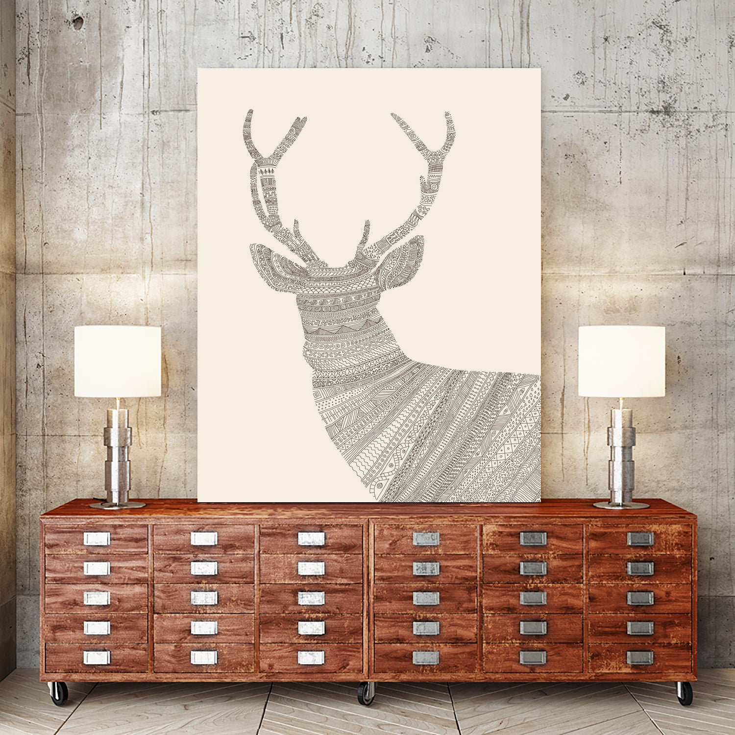Stag / Deer (On Beige) by Florent Bodart on GIANT ART - digital drawing