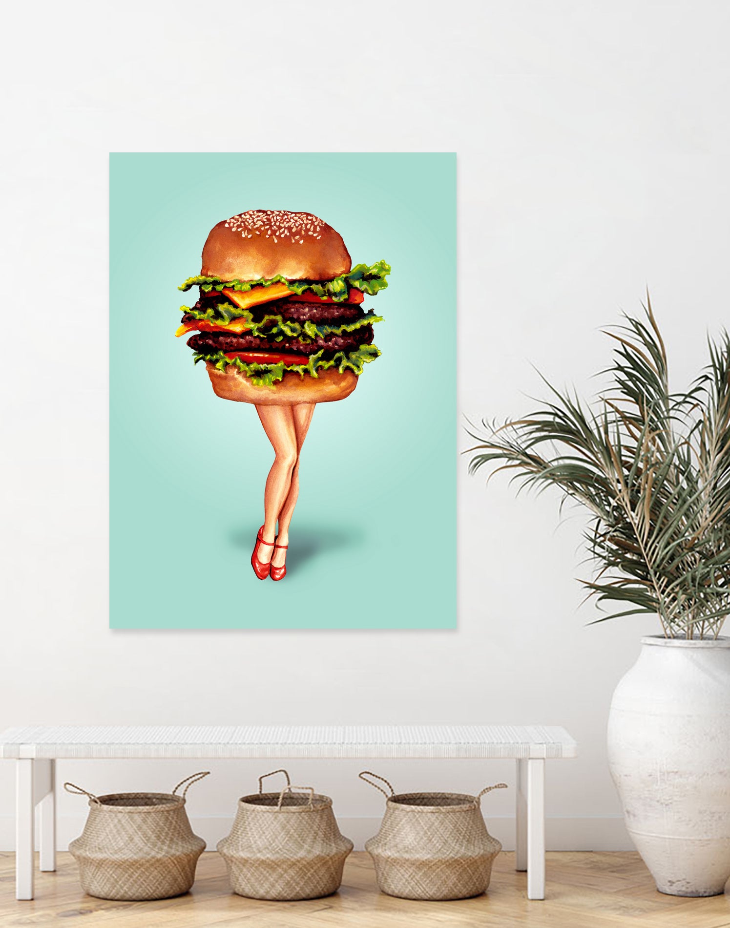 Cheeseburger Girl by Kelly Gilleran on GIANT ART - blue mixed media