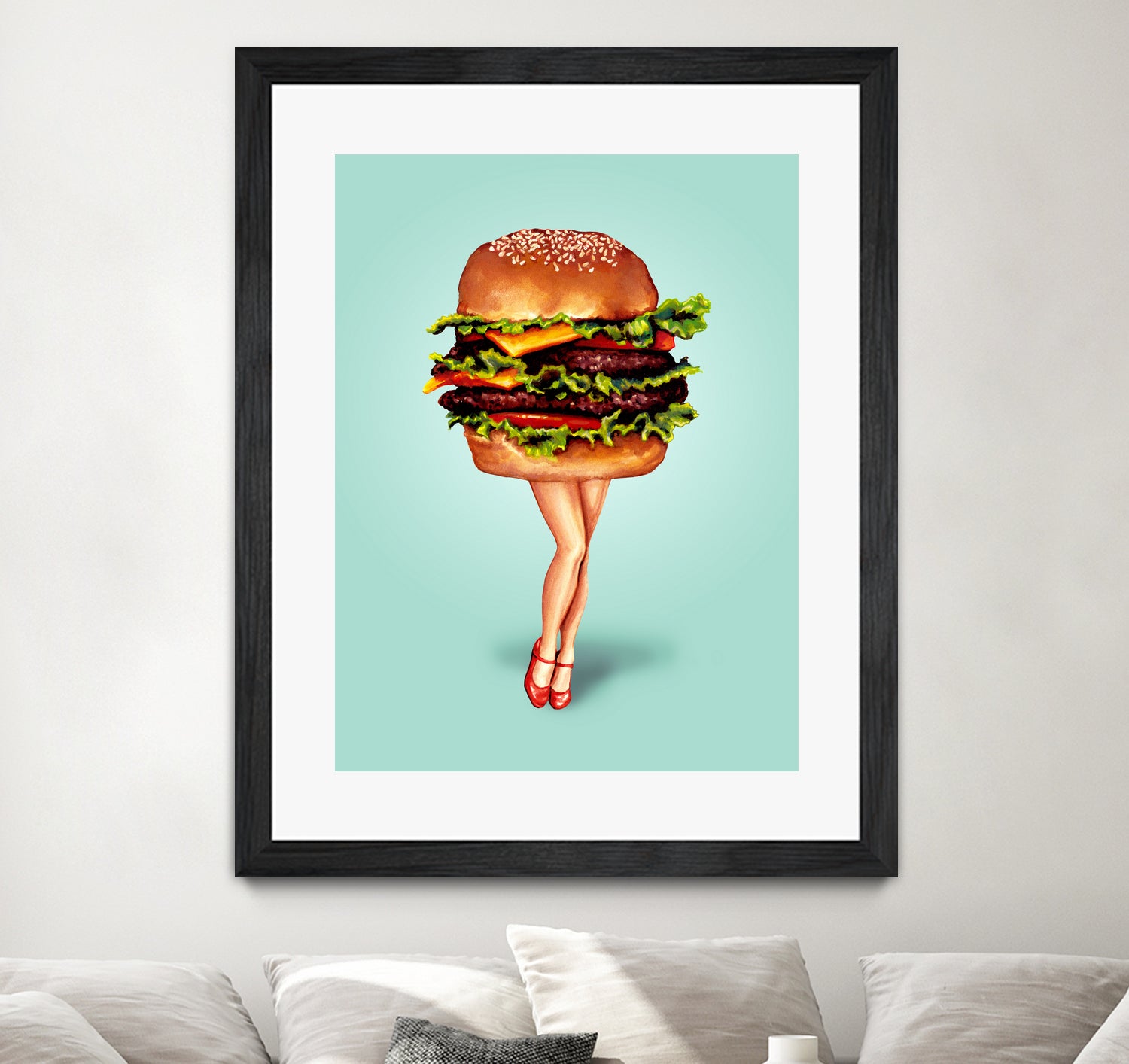 Cheeseburger Girl by Kelly Gilleran on GIANT ART - blue mixed media