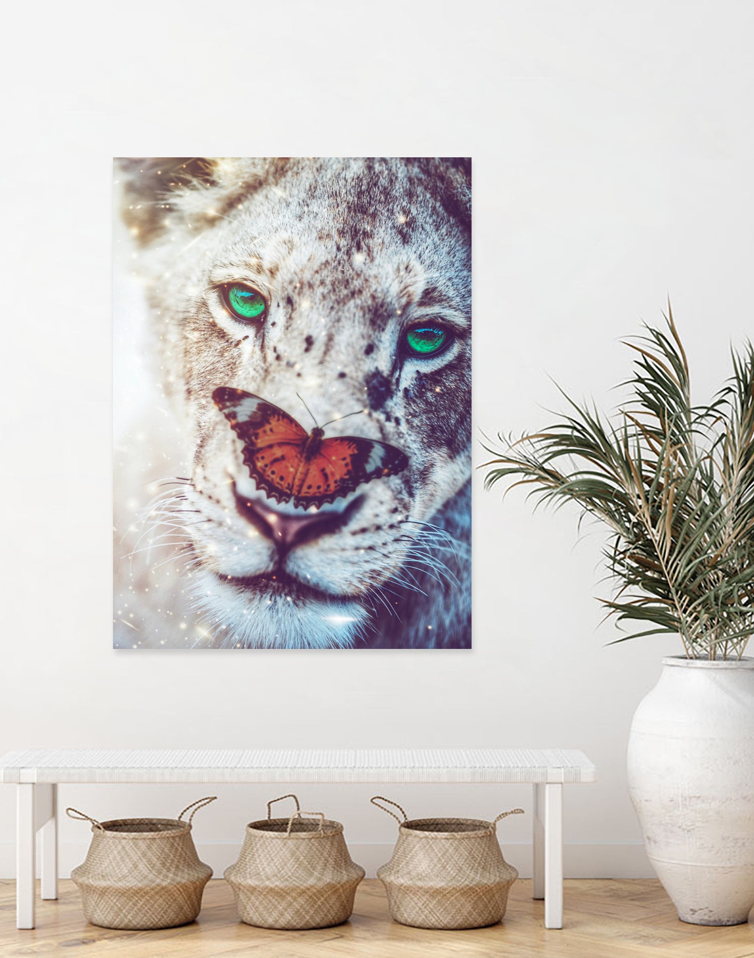 Lioness and orange butterfly by Rigaud Mickaël on GIANT ART - brown photo manipulation