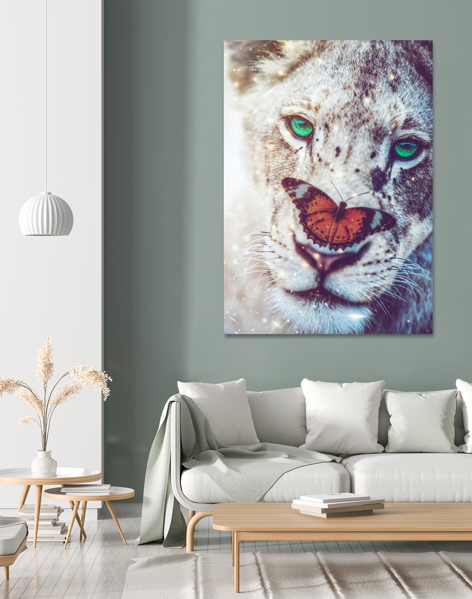 Lioness and orange butterfly by Rigaud Mickaël on GIANT ART - brown photo manipulation