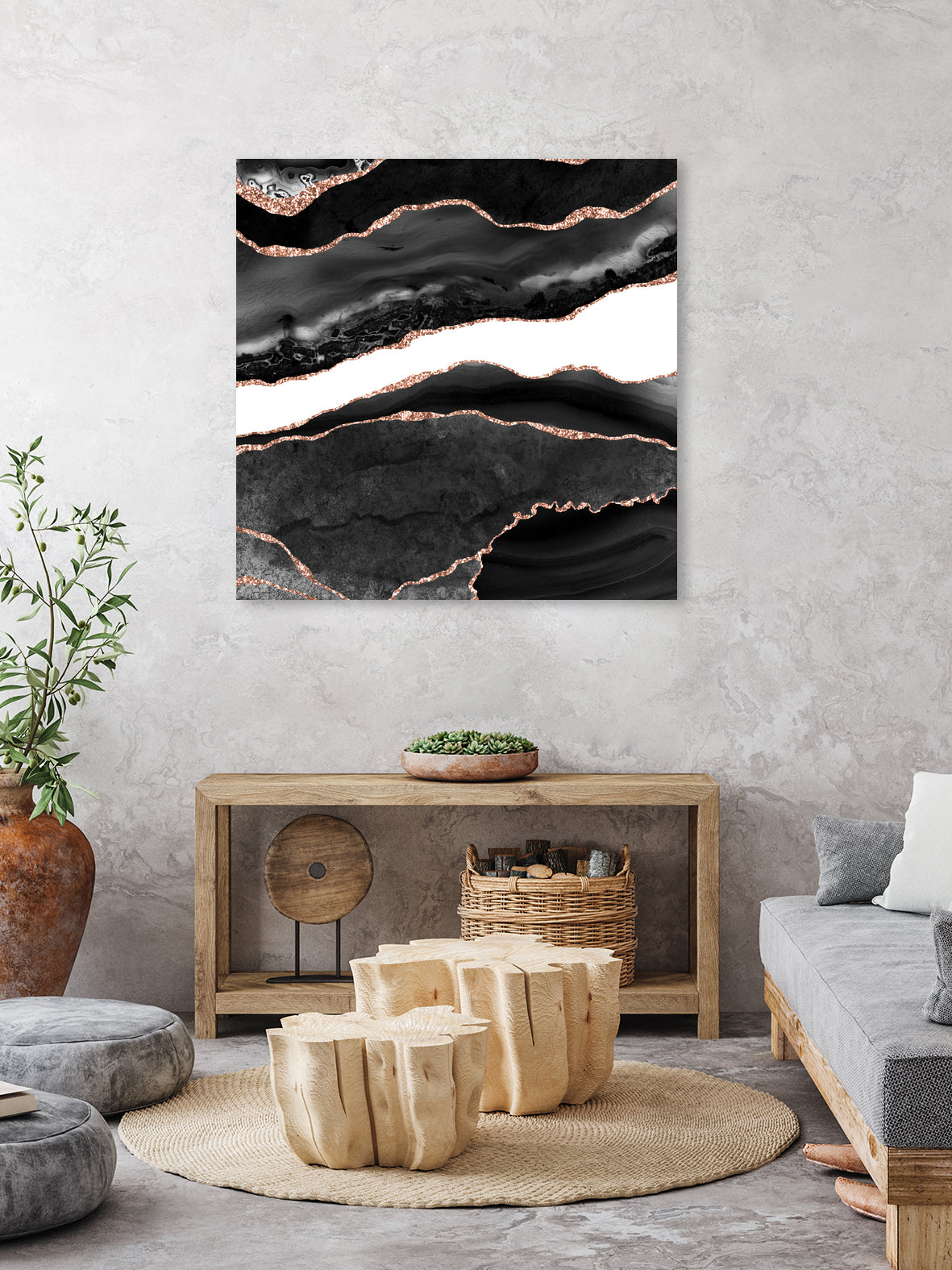 Black & Rose Gold Agate Texture 08 by Isabel Muñoz on GIANT ART - black digital painting