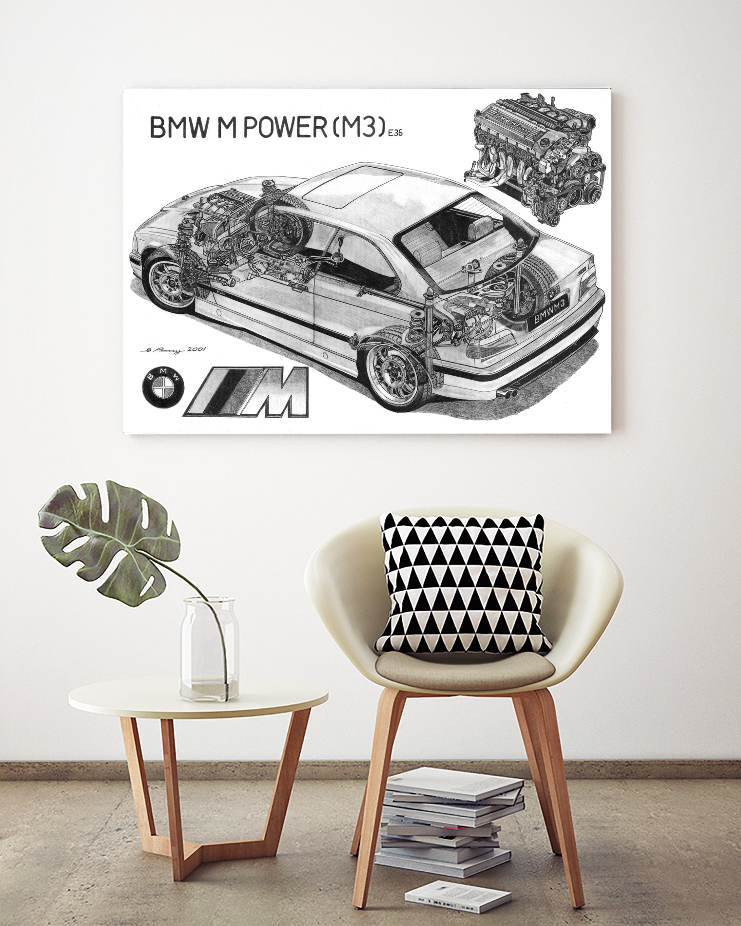 BMW M3 e36 CUTAWAY by steve pearcy on GIANT ART - white digital painting