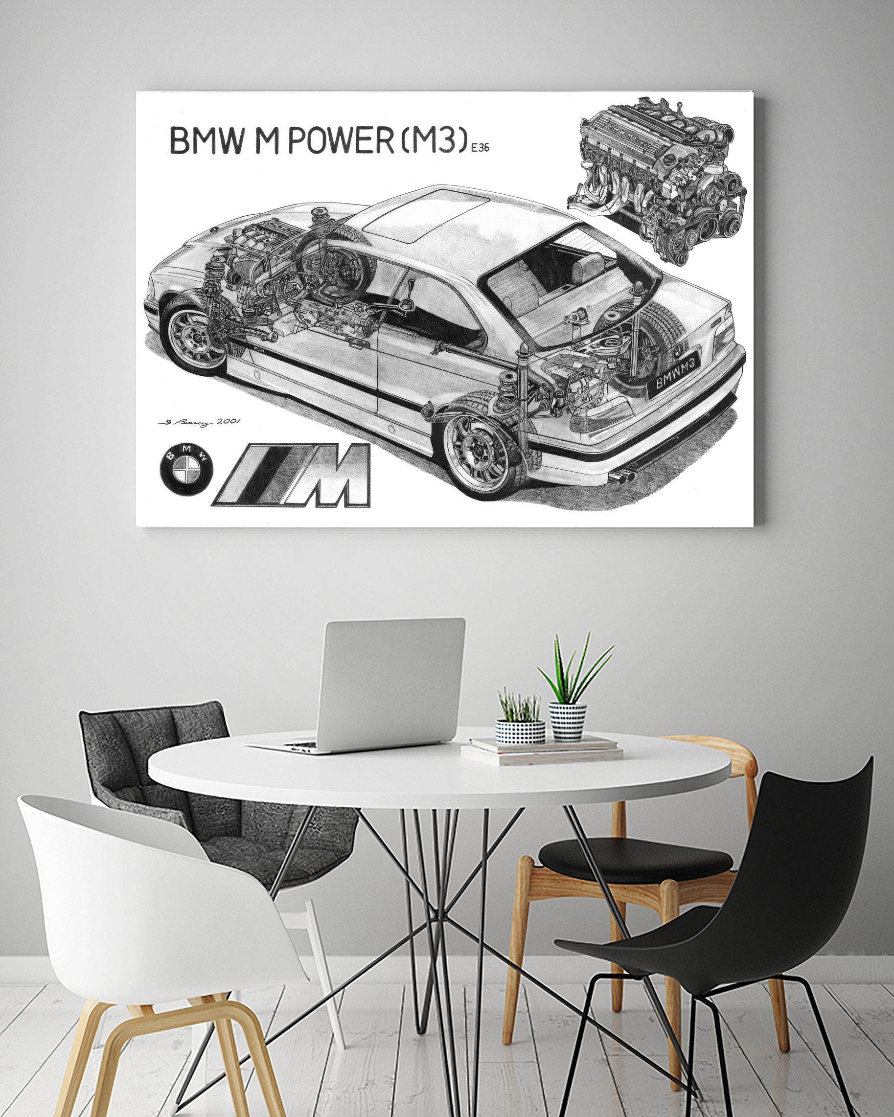 BMW M3 e36 CUTAWAY by steve pearcy on GIANT ART - white digital painting
