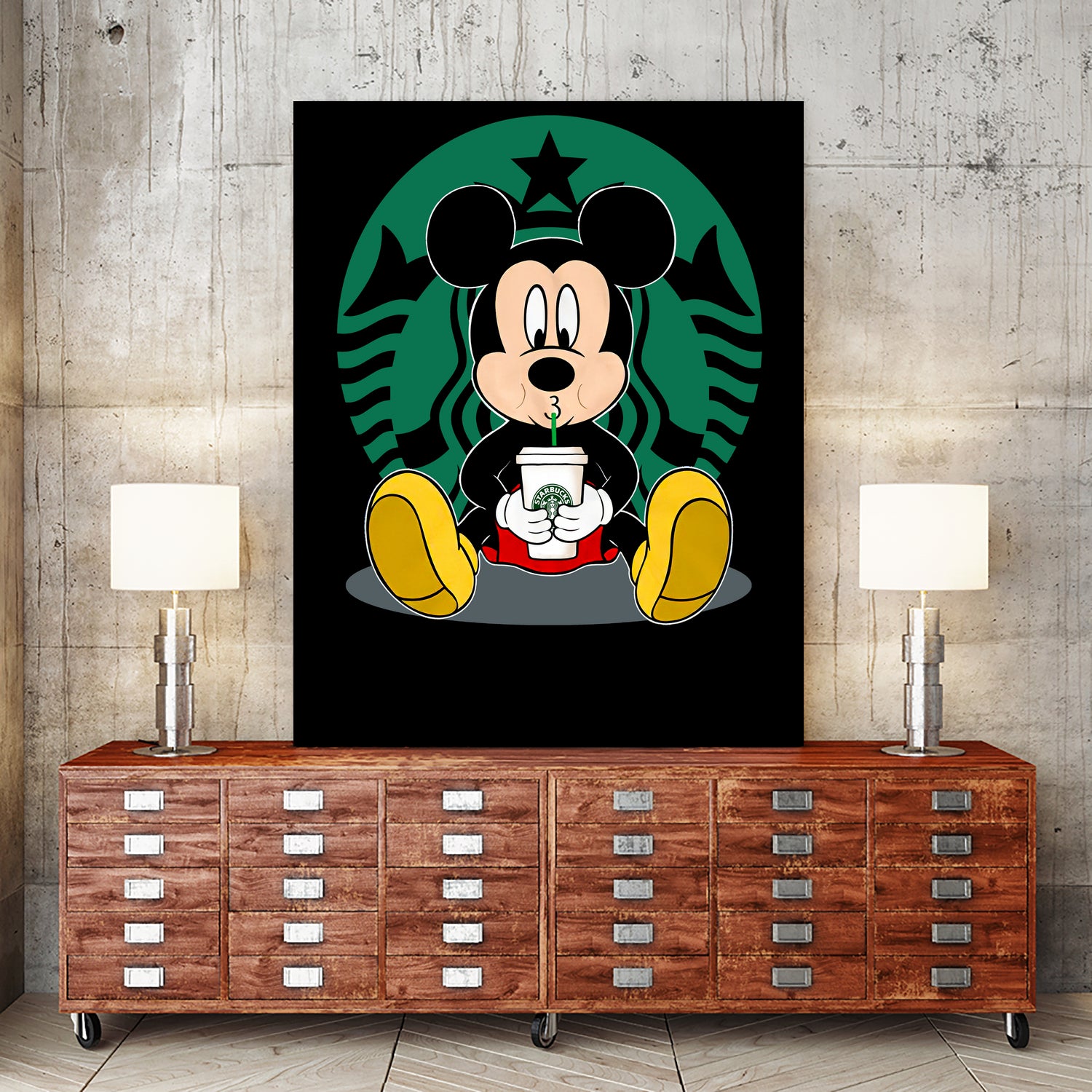 Disney Mickey Starbucks Lover by Nguyet Nguyen Thi Bich on GIANT ART - green character design