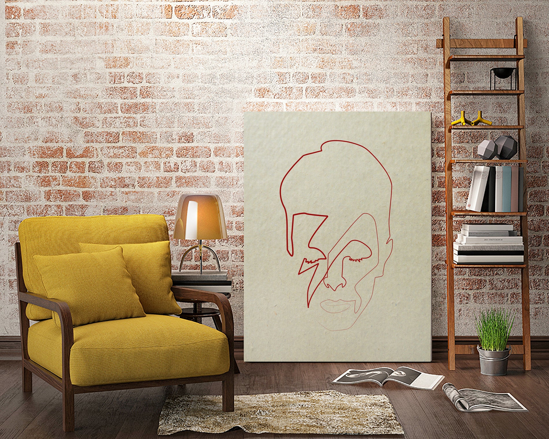 One line David Bowie by Christophe Louis on GIANT ART - orange digital drawing