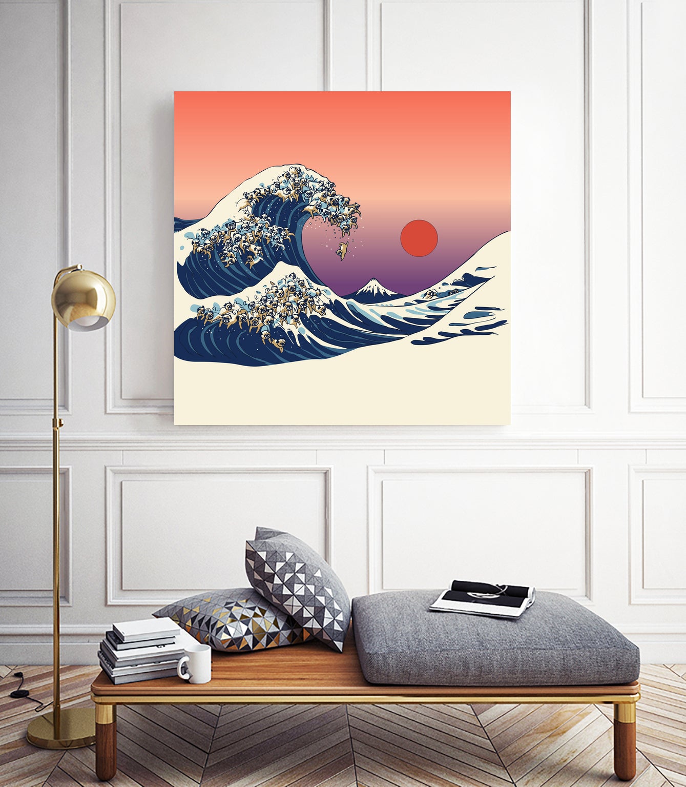 The Great Wave of Pug by ChalermPhol Harnchakkham on GIANT ART - orange digital drawing
