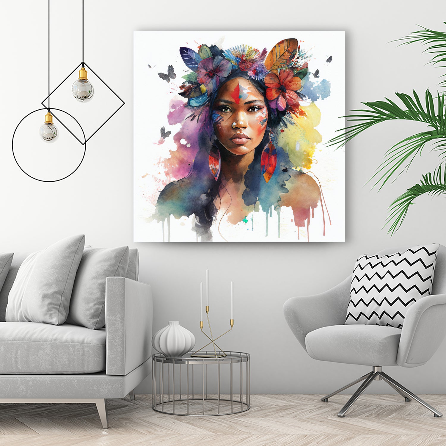 Watercolor Floral Indian Native Woman #1 by Isabel Cerdá Muñoz on GIANT ART - brown digital painting